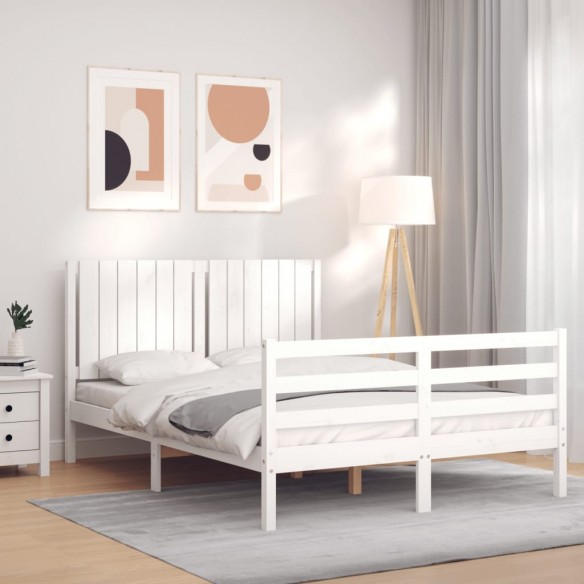 Lit avec tête de lit blanc 140x200 cm bois massif