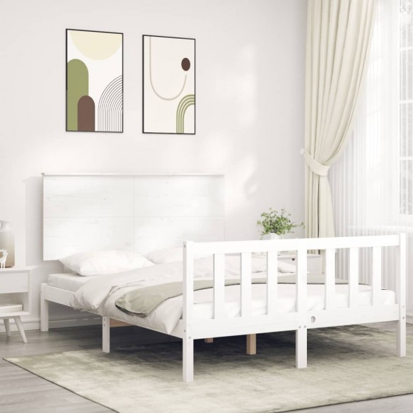 Lit avec tête de lit blanc 140x190 cm bois massif