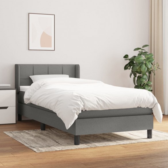 Lit et matelas Gris foncé 90x190 cm Tissu
