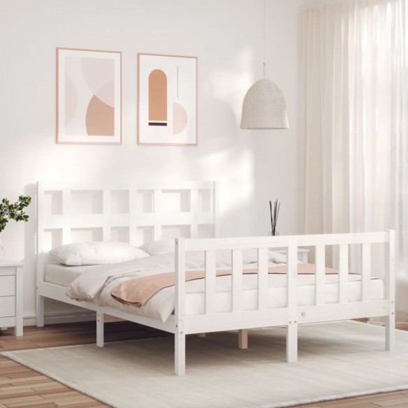 Lit avec tête de lit blanc 140x200 cm bois massif