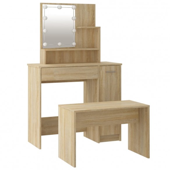 Ensemble de coiffeuse avec LED Chêne sonoma 