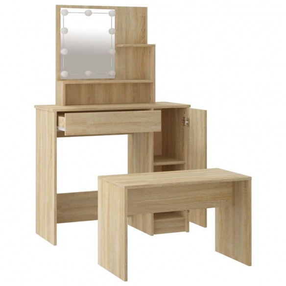 Ensemble de coiffeuse avec LED Chêne sonoma 