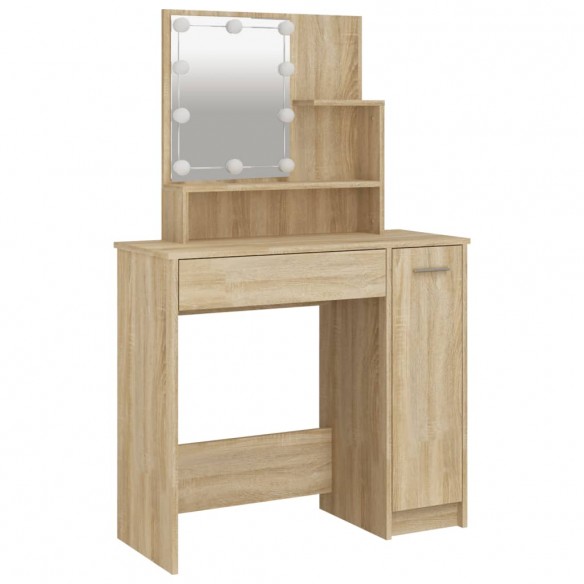 Ensemble de coiffeuse avec LED Chêne sonoma 