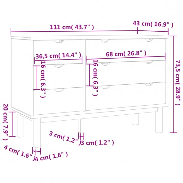 Commode OTTA 111x43x73,5 cm bois de pin massif Commode OTTA 111x43x73,5 cm bois de pin massif