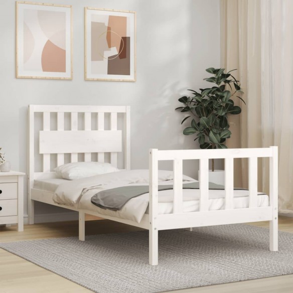 Lit avec tête de lit blanc simple bois massif