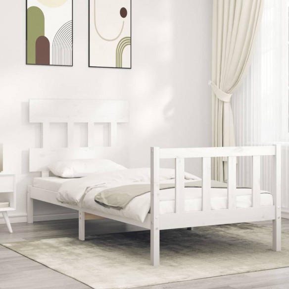 Lit avec tête de lit blanc simple bois massif