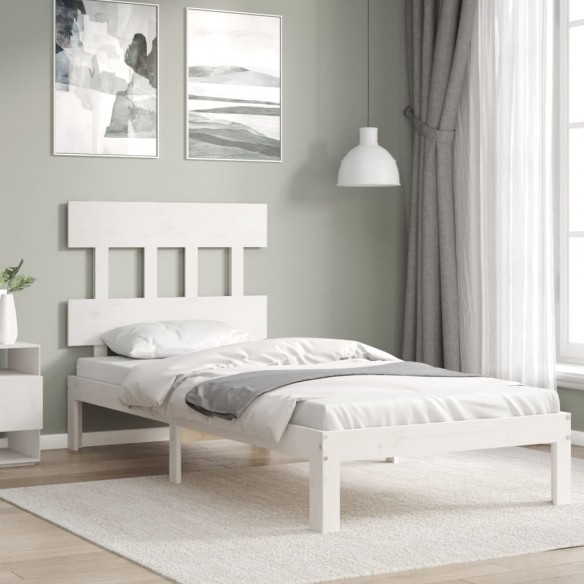 Lit avec tête de lit blanc simple bois massif