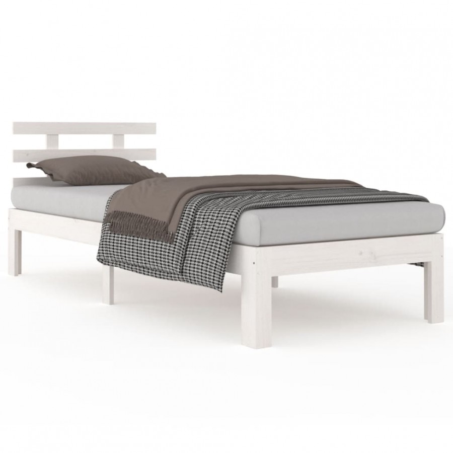 Lit Blanc Bois massif 75x190 cm Petit simple