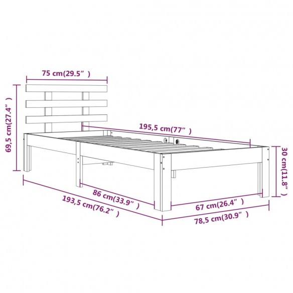 Lit Blanc Bois massif 75x190 cm Petit simple