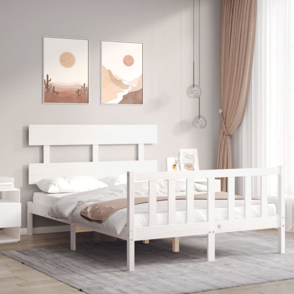 Lit avec tête de lit blanc 140x200 cm bois massif