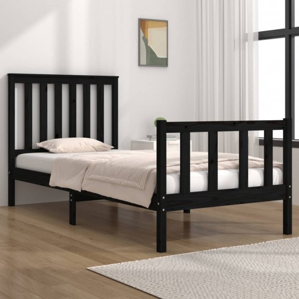 Lit Noir Bois de pin massif 90x190 cm Simple