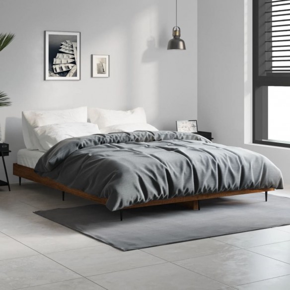 Lit chêne marron 140x190 cm bois d'ingénierie