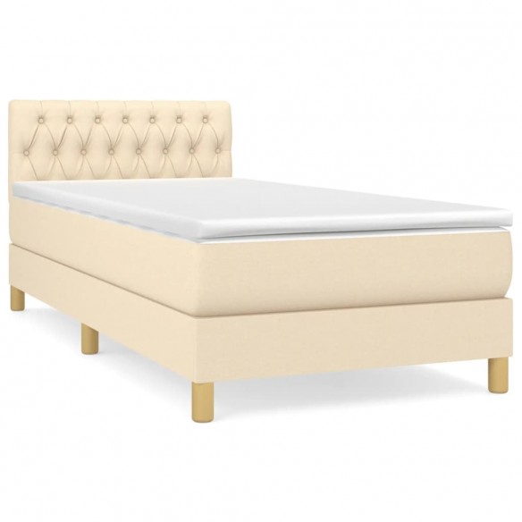 Lit et matelas Crème 90x190 cm Tissu