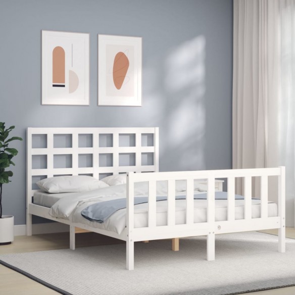 Lit avec tête de lit blanc 140x190 cm bois massif