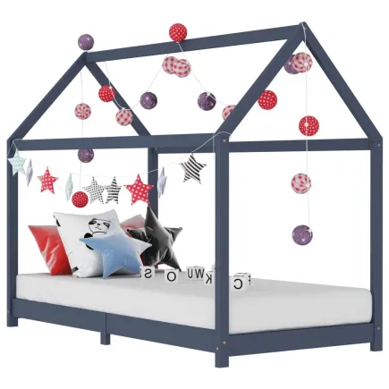 Lit d'enfant Gris  Bois de pin massif 90 x 200 cm