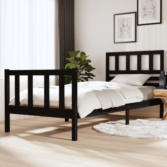 Lit Noir Bois massif 90x200 cm
