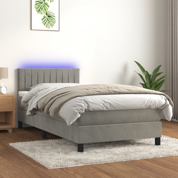 Lit et matelas et LED Gris clair 90x200cm