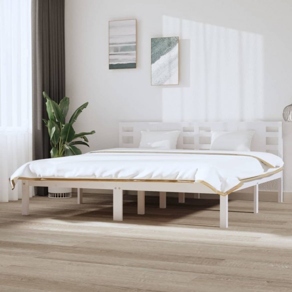 Lit Blanc Bois de pin massif 200x200 cm