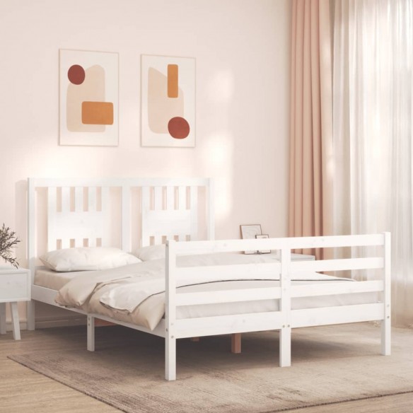 Lit avec tête de lit blanc 140x200 cm bois massif