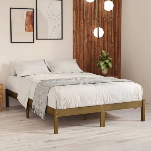 Lit Marron miel Bois de pin massif 200x200 cm