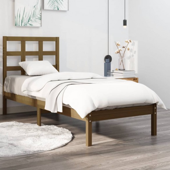 Lit Marron miel Bois massif 100x200 cm