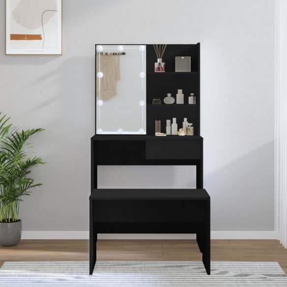 Ensemble de coiffeuse avec LED Noir 