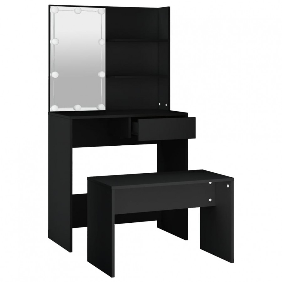 Ensemble de coiffeuse avec LED Noir 