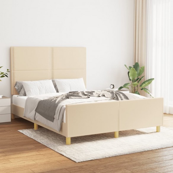 Lit avec tête de lit Crème 140x200 cm Tissu