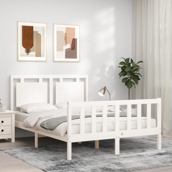 Lit avec tête de lit blanc 140x190 cm bois massif