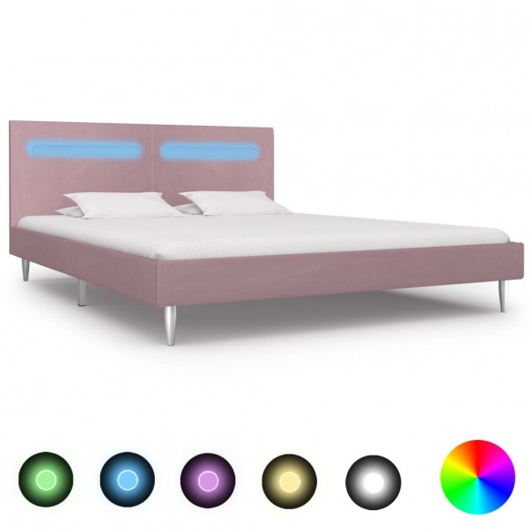 Lit avec LED Rose Tissu 180 x 200 cm