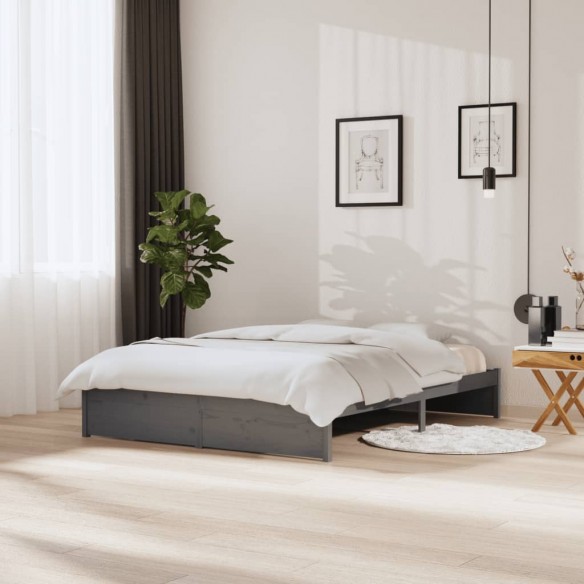 Lit Gris Bois massif 150x200 cm Très grand