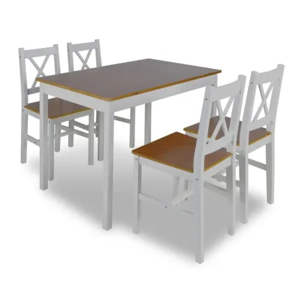 Ensemble de salle à manger 5 pcs Marron et blanc 2