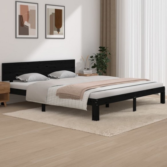 Lit Noir Bois massif 180x200 cm Super King