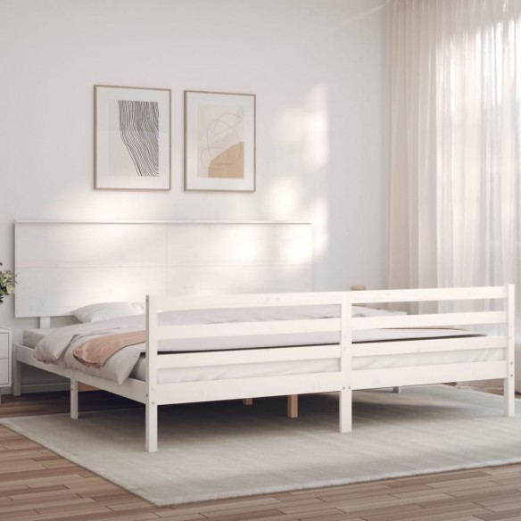 Lit avec tête de lit blanc Super King bois massif