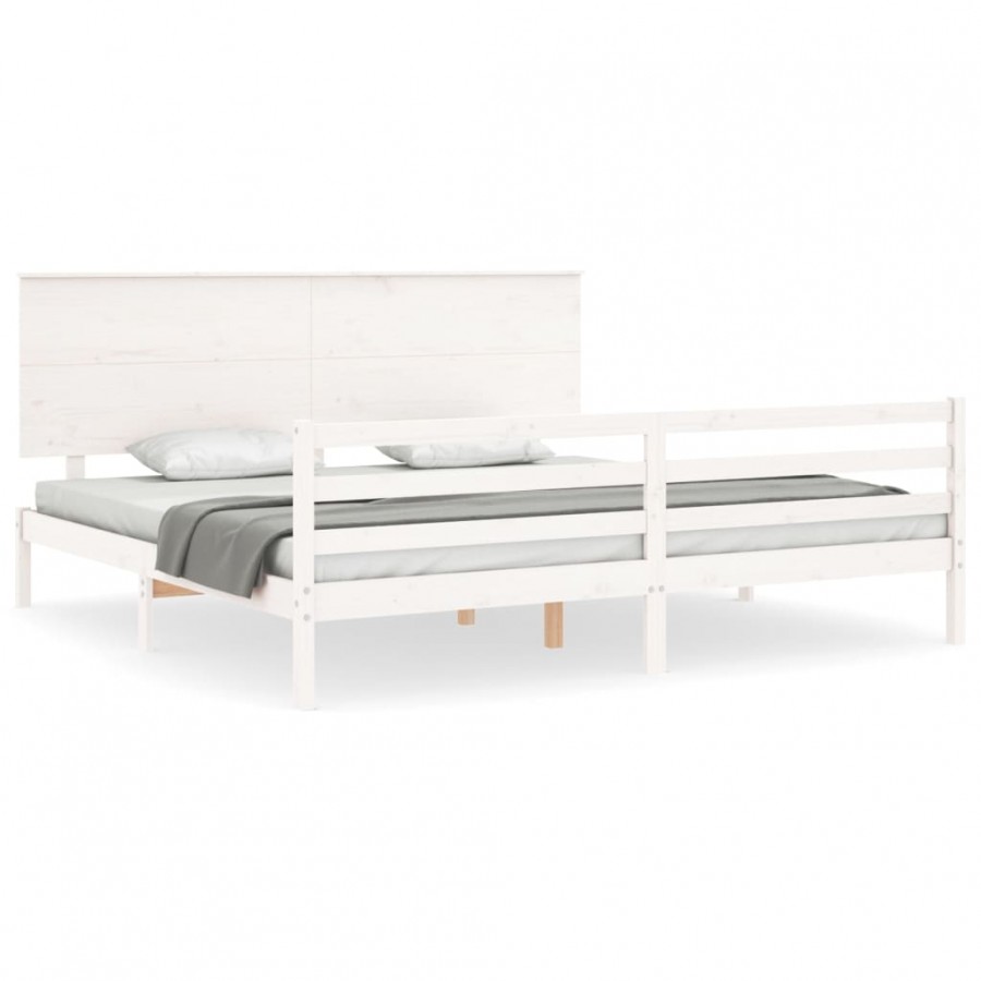 Lit avec tête de lit blanc Super King bois massif