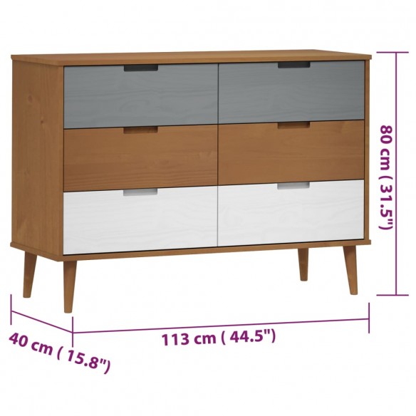 Commode MOLDE Marron 113x40x80 cm Bois de pin massif Commode MOLDE Marron 113x40x80 cm Bois de pin massif