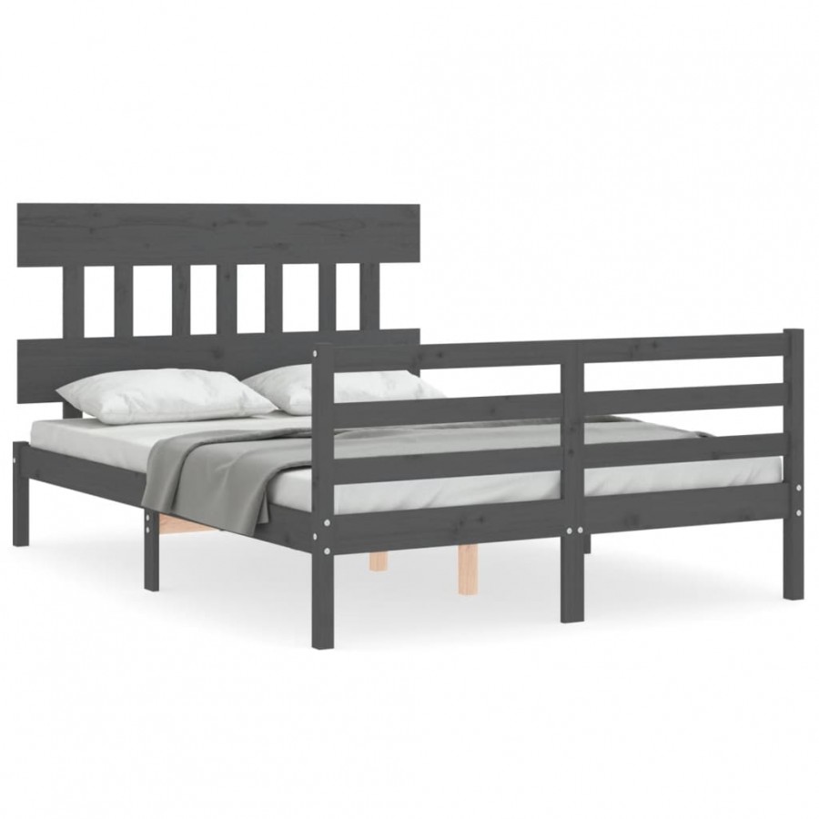 Lit avec tête de lit gris 140x190 cm bois massif