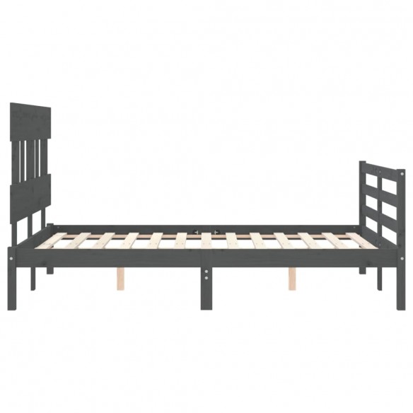 Lit avec tête de lit gris 140x190 cm bois massif