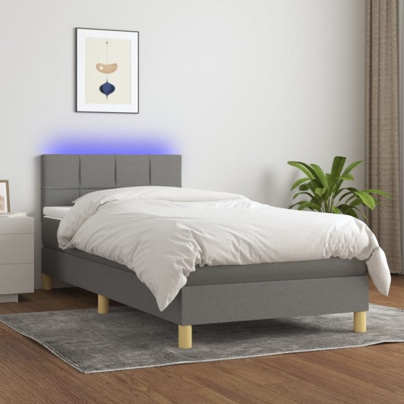 Lit avec matelas et LED Gris foncé 90x200cm