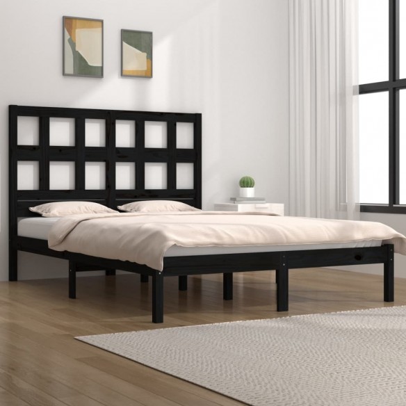 Lit Noir Bois de pin massif 140x190 cm