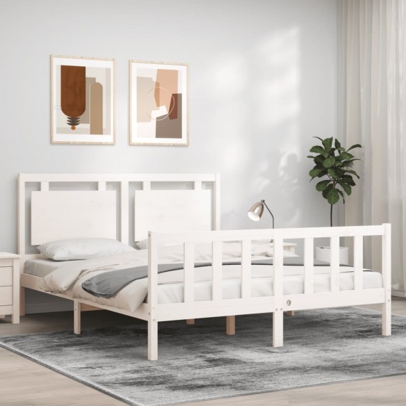 Lit avec tête de lit blanc 160x200 cm bois massif