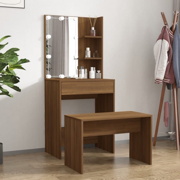 Ensemble de coiffeuse avec LED Chêne marron 