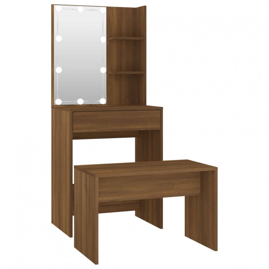 Ensemble de coiffeuse avec LED Chêne marron 