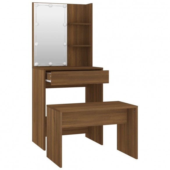 Ensemble de coiffeuse avec LED Chêne marron 