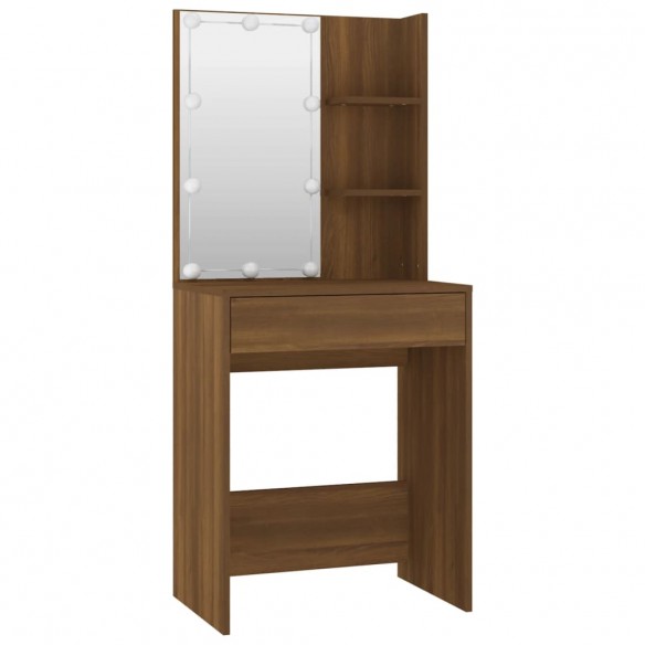 Ensemble de coiffeuse avec LED Chêne marron 