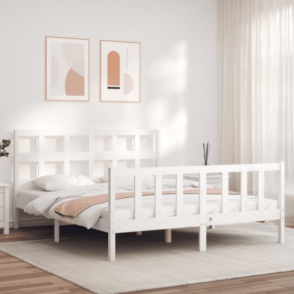 Lit avec tête de lit blanc King Size bois massif
