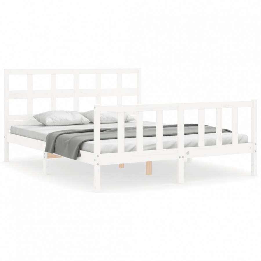 Lit avec tête de lit blanc King Size bois massif