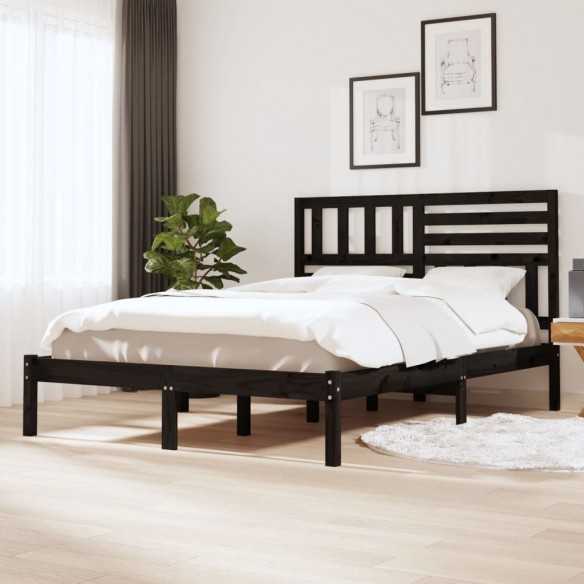 Lit noir 120x190 cm petit double bois massif de pin