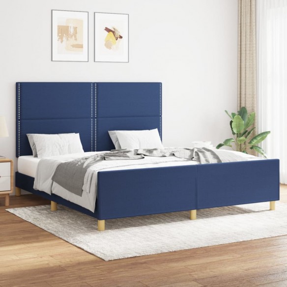 Lit avec tête de lit Bleu 160x200 cm Tissu