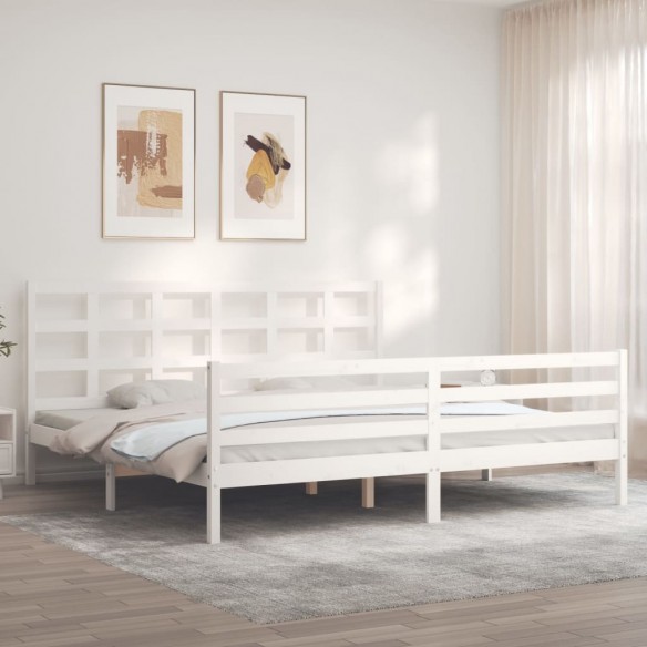Lit avec tête de lit blanc 200x200 cm bois massif
